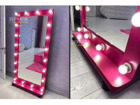 Выполненная работа: зеркало в пол с контурной подсветкой лампочками в розовой рамке
